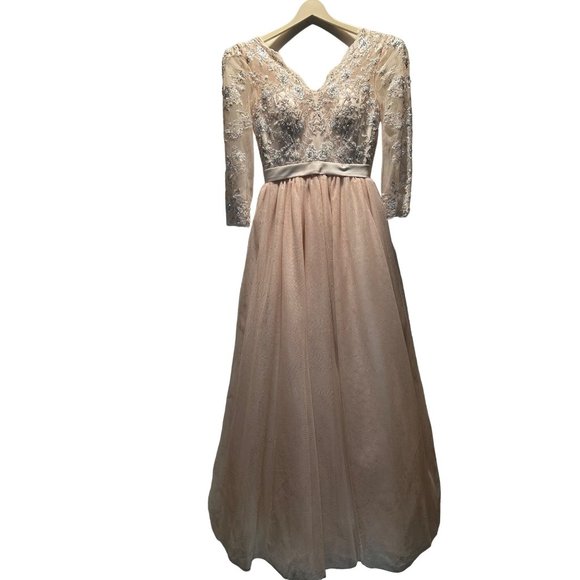 Ivory Hand embroidered sequins A-line V-neck Puffy Long Tulle wedding dress Sz 6 - Picture 13 of 14